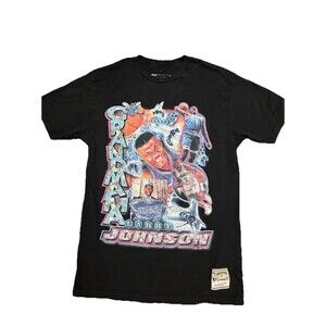 Mitchell & Ness Men Black Charlotte Hornets Larry Johnson NBA Basketball T Shirt